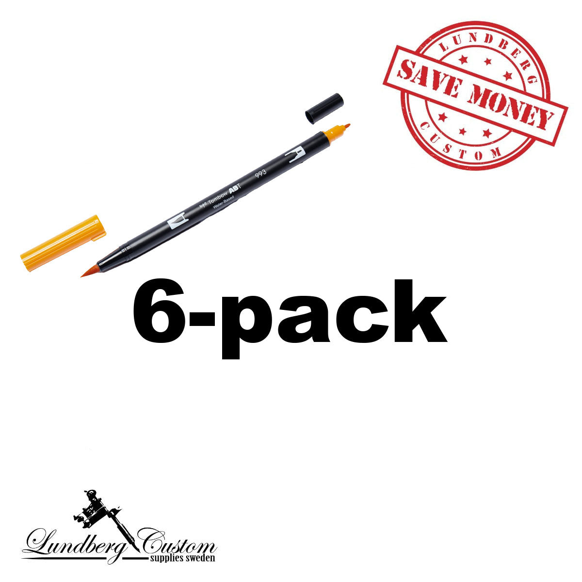 6-pack Tombow Dual Brush - 993 Chrome Orange