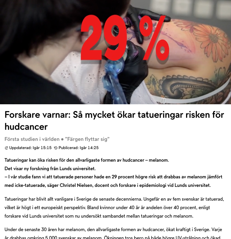 Då var det dags igen. Monsterjakten pågår... 29% av alla som har en tatuering kommer att dö i hudcancer...