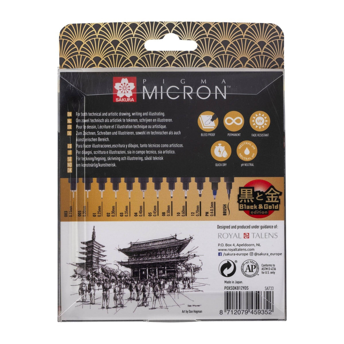 Sakura Pigma Micron Black & Gold Edition Set of 12