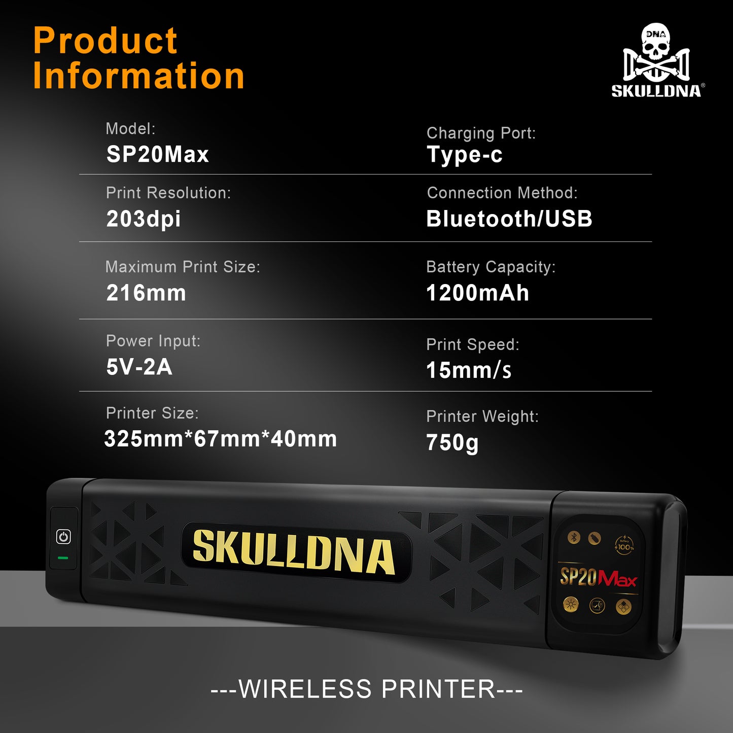 SKULLDNA SP20 MAX Wireless Printer Black