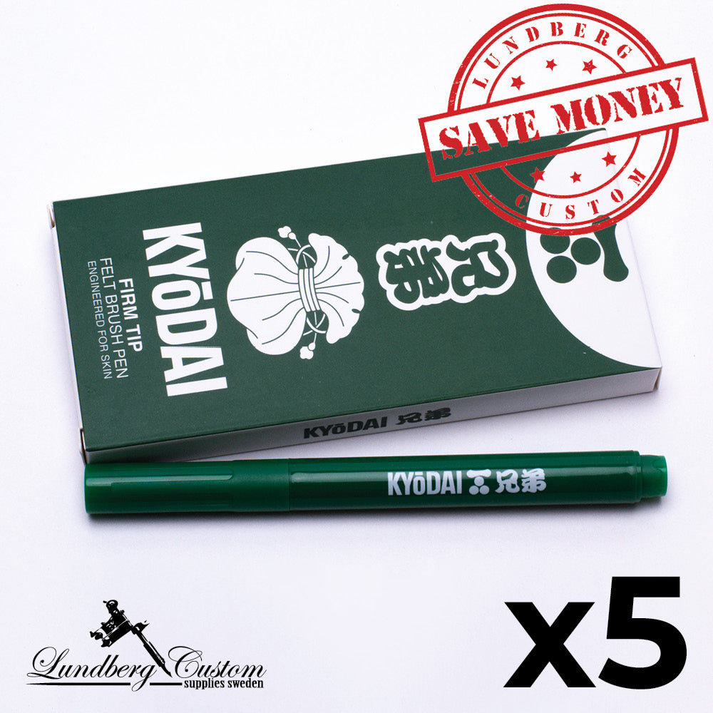 5-pack KYŌDAI Firm-Tip Brush Pen - Emerald Green