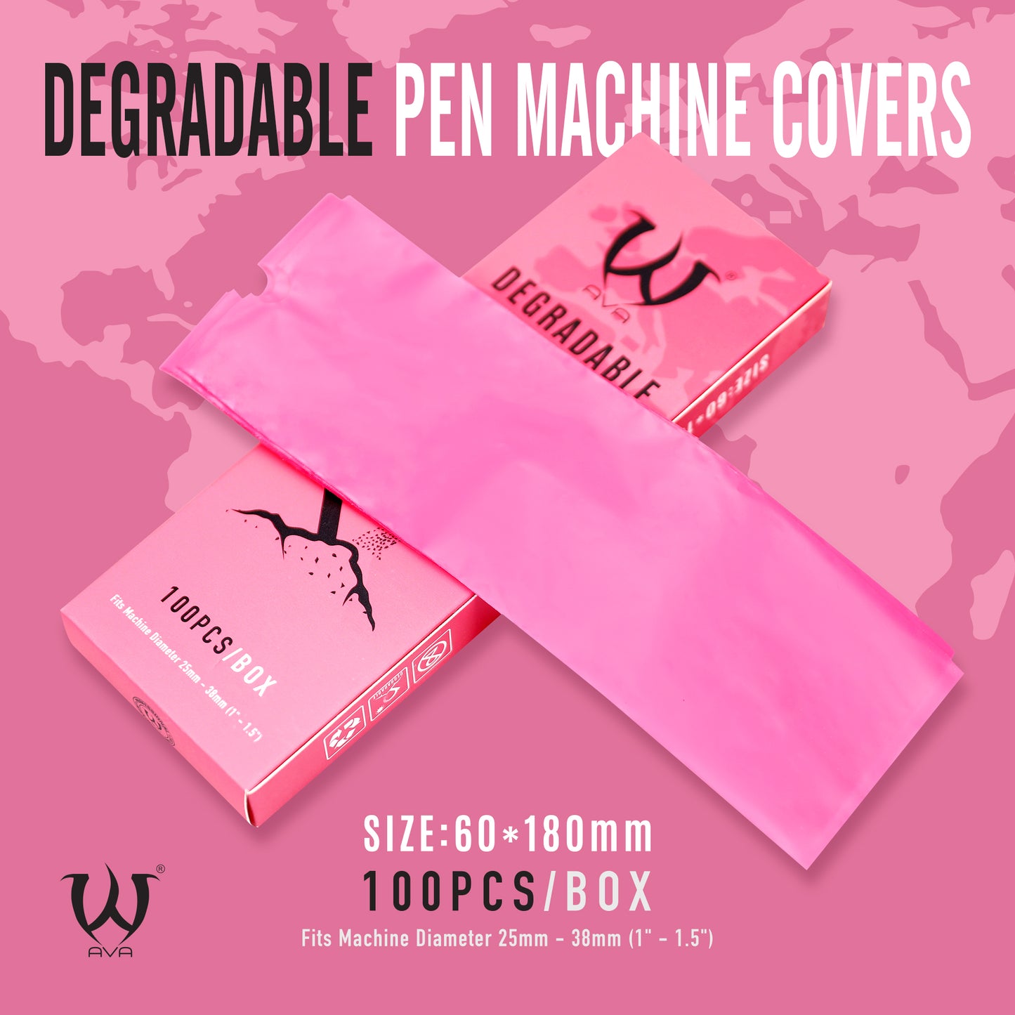 Biodegradable Pen Machine Covers Pink 60x180mm 100pcs