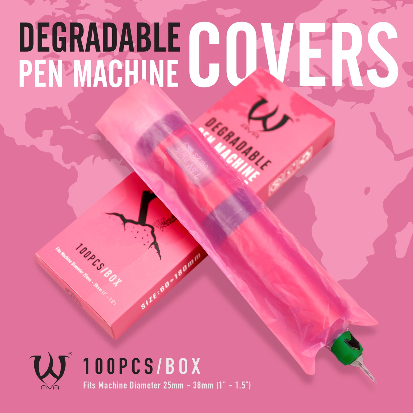 Biodegradable Pen Machine Covers Pink 60x180mm 100pcs
