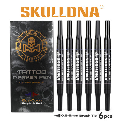 SkullDNA Dual Head Tattoo Marker Pen – Purple and Red 6-pack