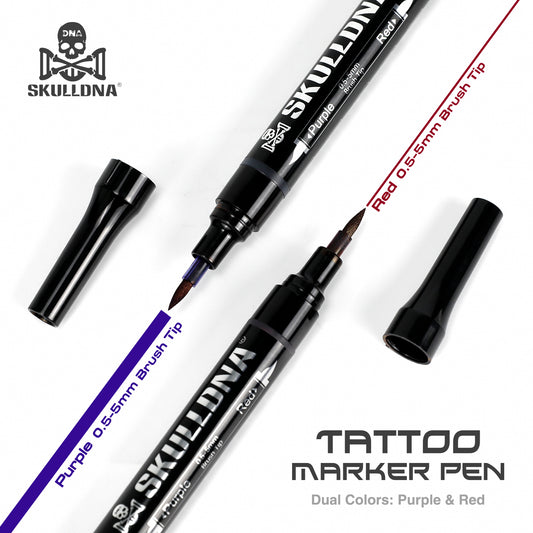 SkullDNA Dual Head Tattoo Marker Pen – Purple and Red