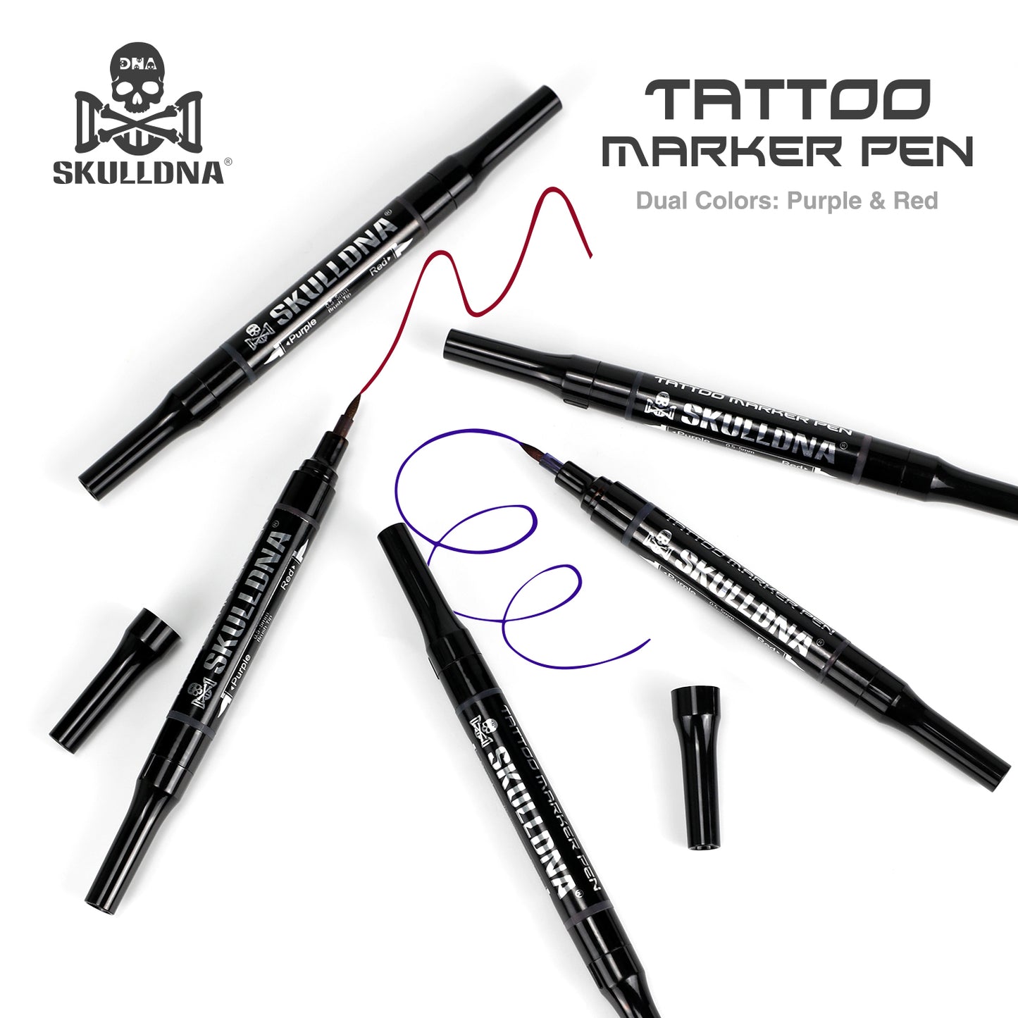 SkullDNA Dual Head Tattoo Marker Pen – Purple and Red 6-pack