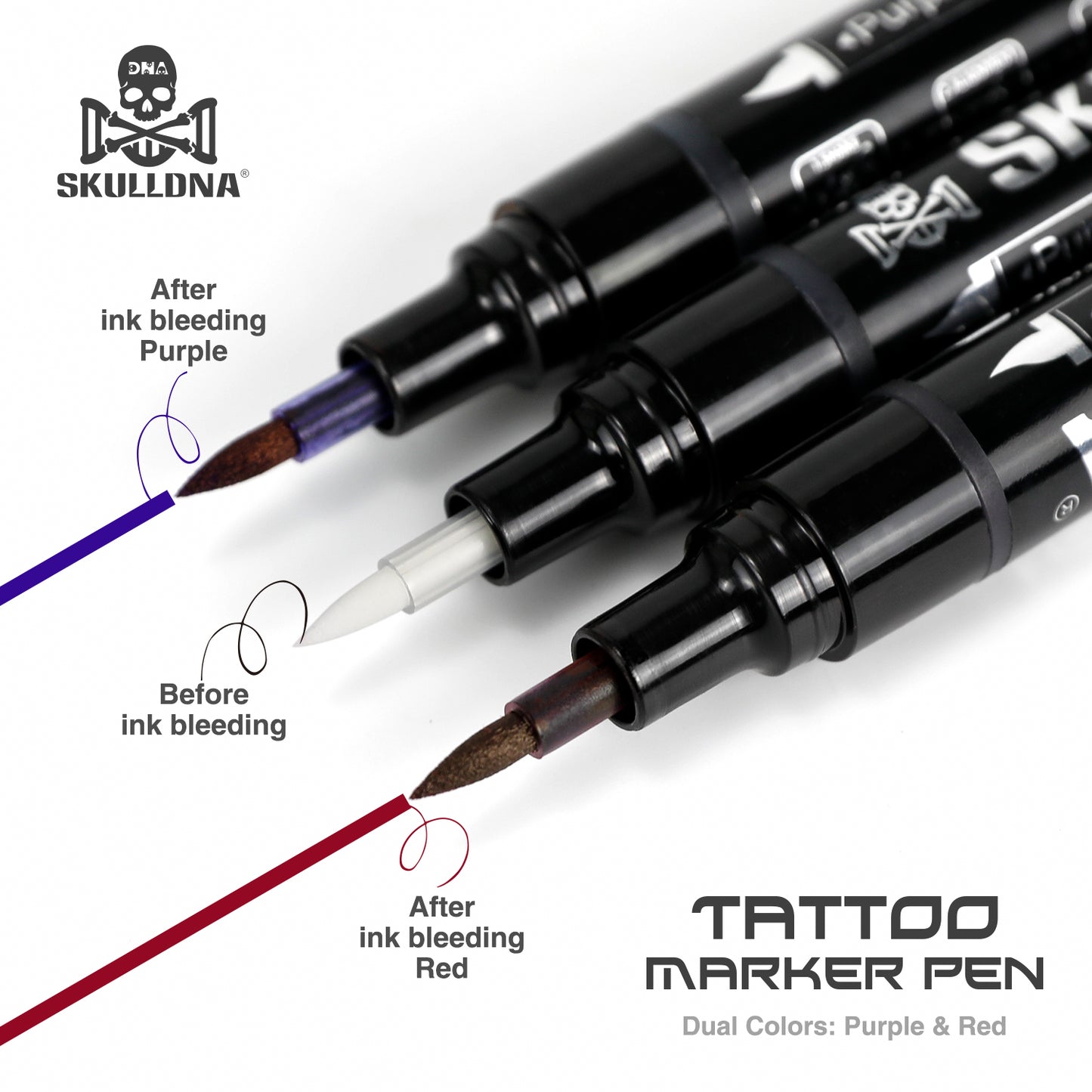 SkullDNA Dual Head Tattoo Marker Pen – Purple and Red