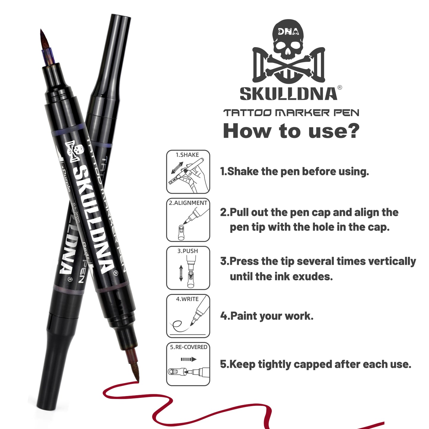 SkullDNA Dual Head Tattoo Marker Pen – Purple and Red