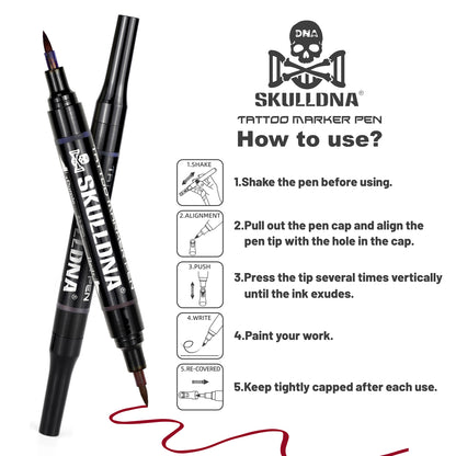 SkullDNA Dual Head Tattoo Marker Pen – Purple and Red 6-pack