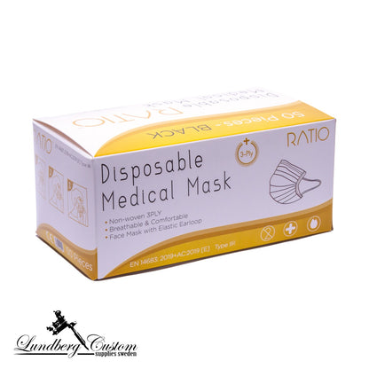 Ratio - Disposable Surgical Face Mask Black 50-pack