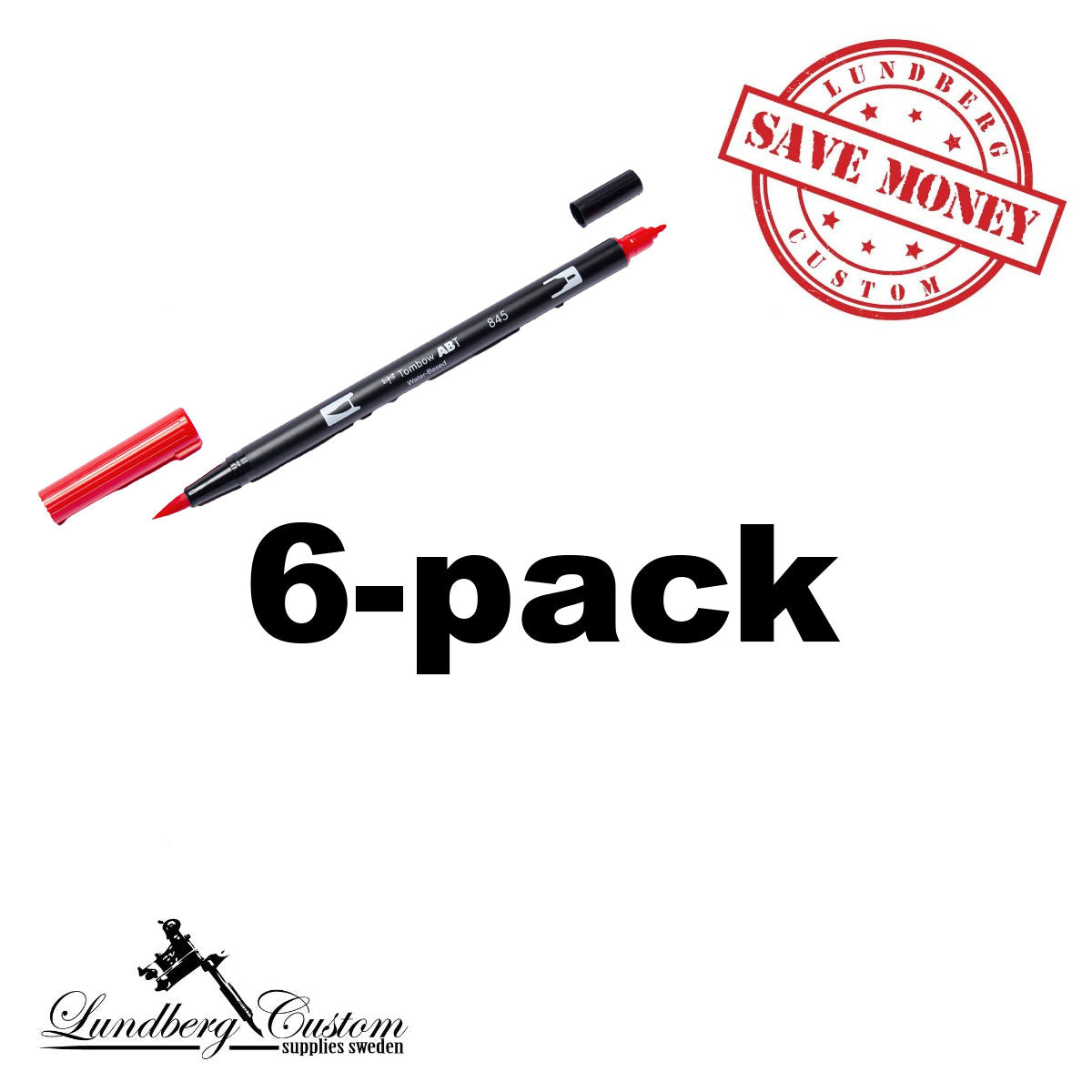 6-pack Tombow Dual Brush 845 Carmine